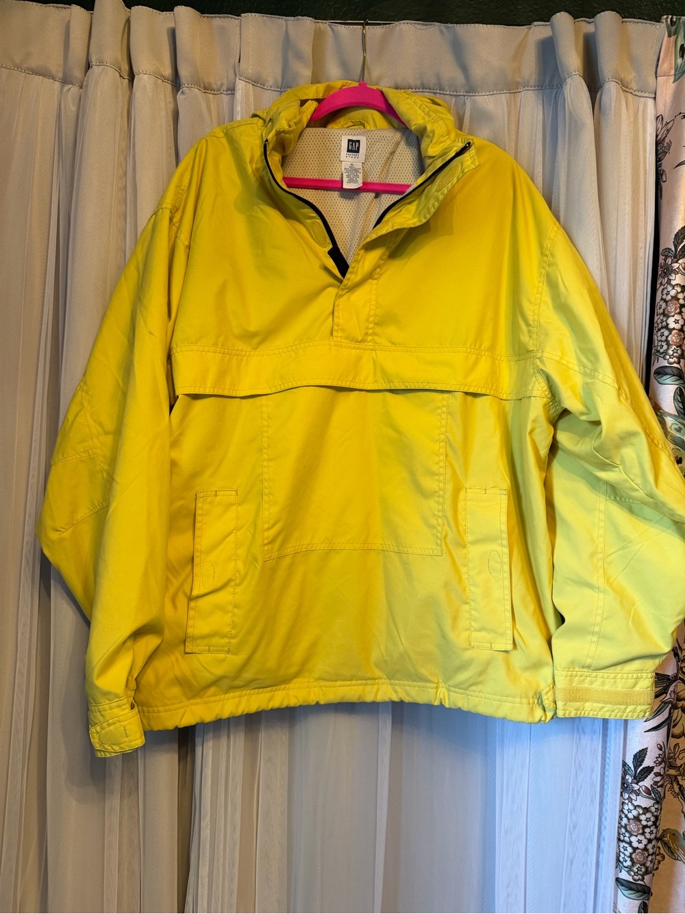 Vintage 2002 GAP Neon Yellow Pullover Hooded Windbreaker